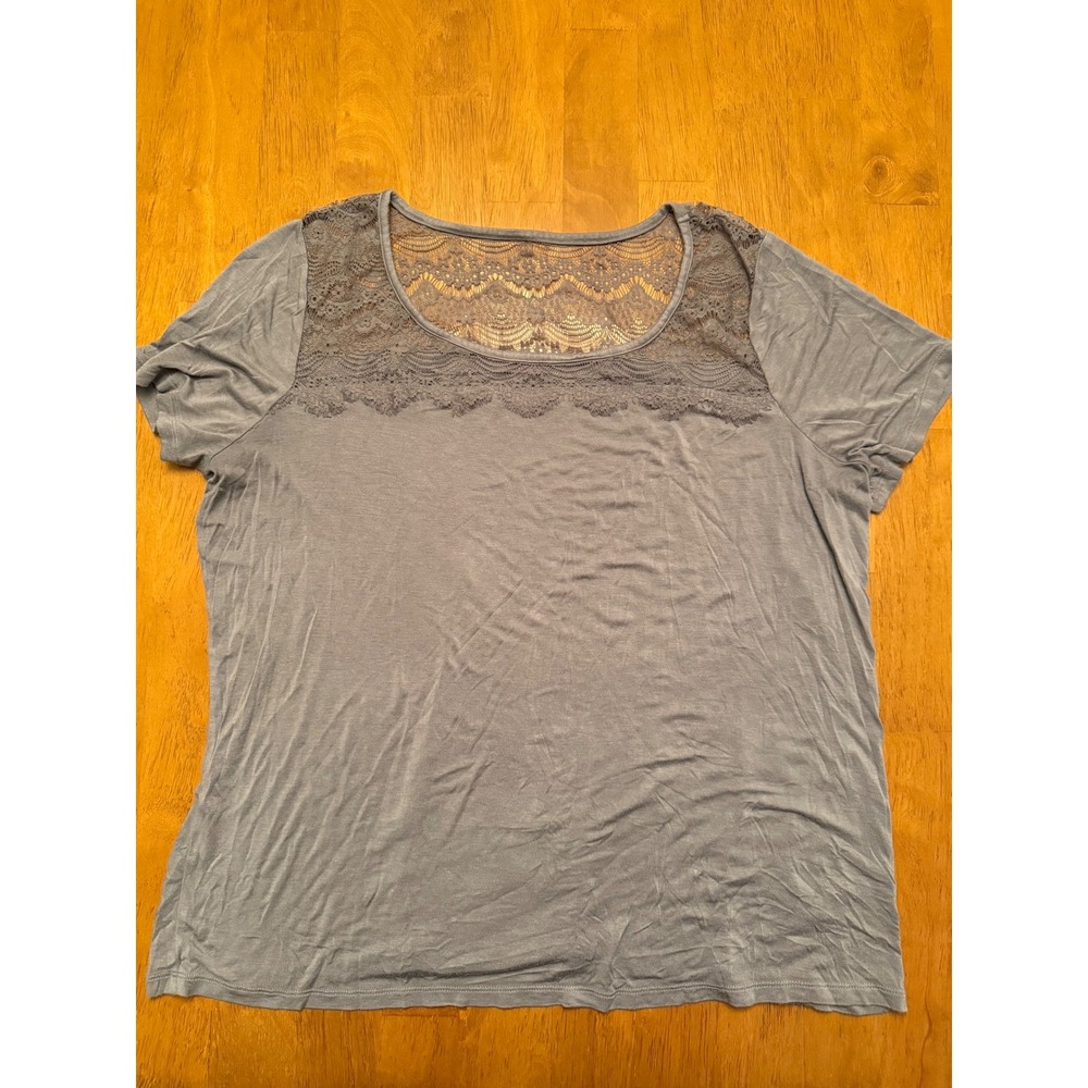 Lane Bryant Womens Gray Lace Yoke Short Sleeve Scoop Neck Knit Top 18/20 - Picture 2 of 6